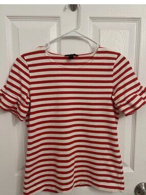 J Crew Ruffle Sleeve Red & White Striped T-shirtTop XXS 100% Cotton